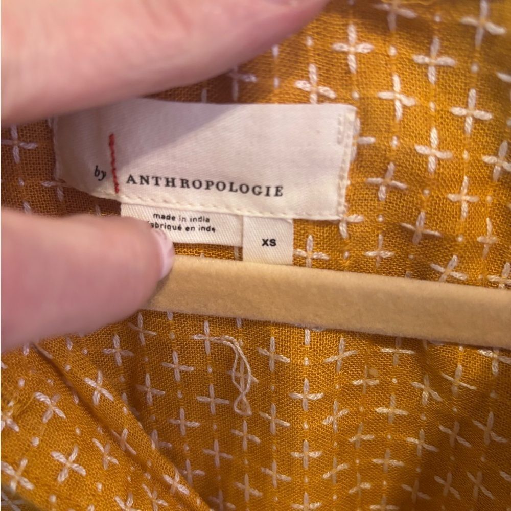Anthropologie Mustard Button-Down Shirt - Picture 4 of 5
